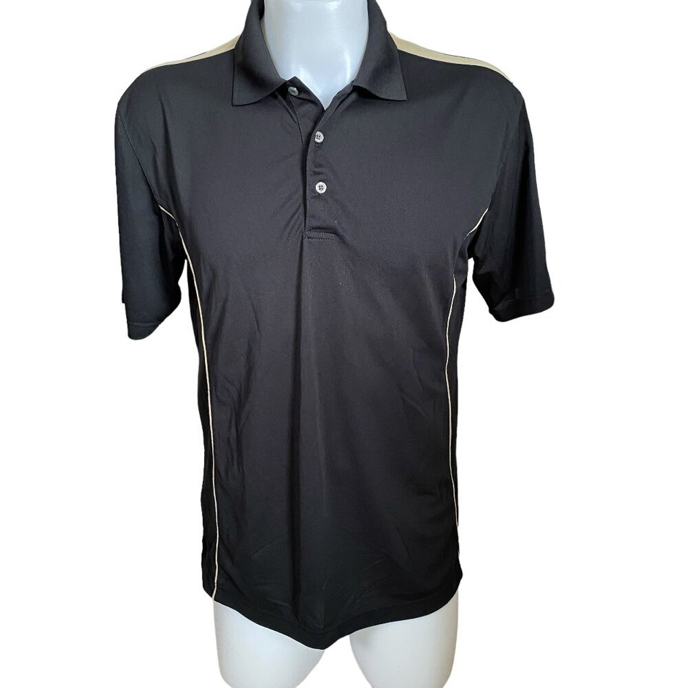 PGA Tour men's large black with gold trim collared short sleeve polo shirt